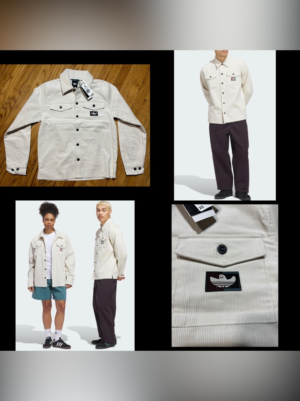 Adidas SHMOOFOIL CORDUROY BUTTON UP SHIRT CREAM COLOR men’s sz XS NEW UNISEX